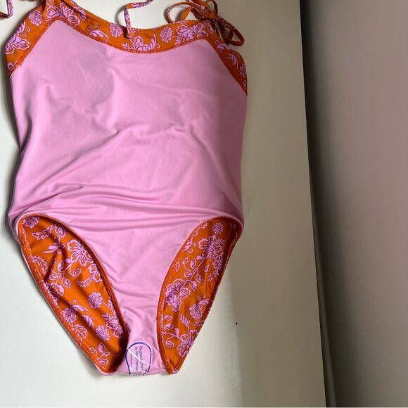 Xirena NWT Swimsuit One Piece Floral Lined Orange Pink Cheeky Size Large Resort - Picture 3 of 5